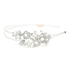 NEW Wedding Rhinestones/pearl flowers silver Metal Head Jewelry bride Headband 