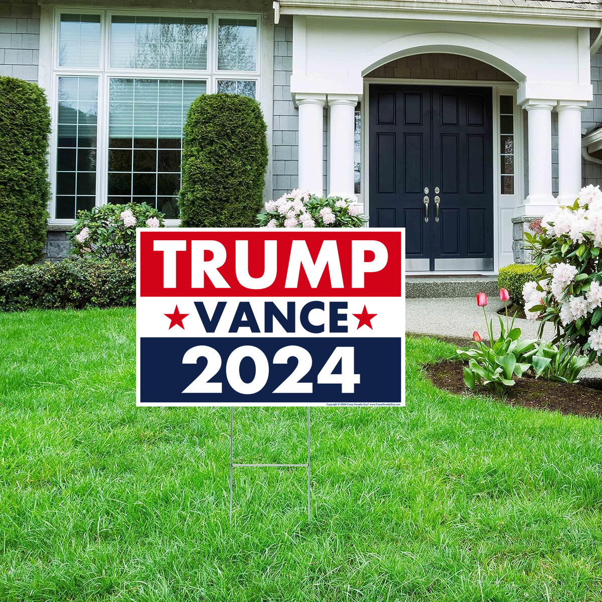 Uflashmi Cartello Trump Vance 2024 Per Giardino Con Palaio In Metallo - 30,5x45,7 Cm - Plastica Ondulata Resistente - Doppia Faccia