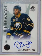  2016-17 SP Authentic #140 Justin Bailey FW AU RC Future Watch Sabres