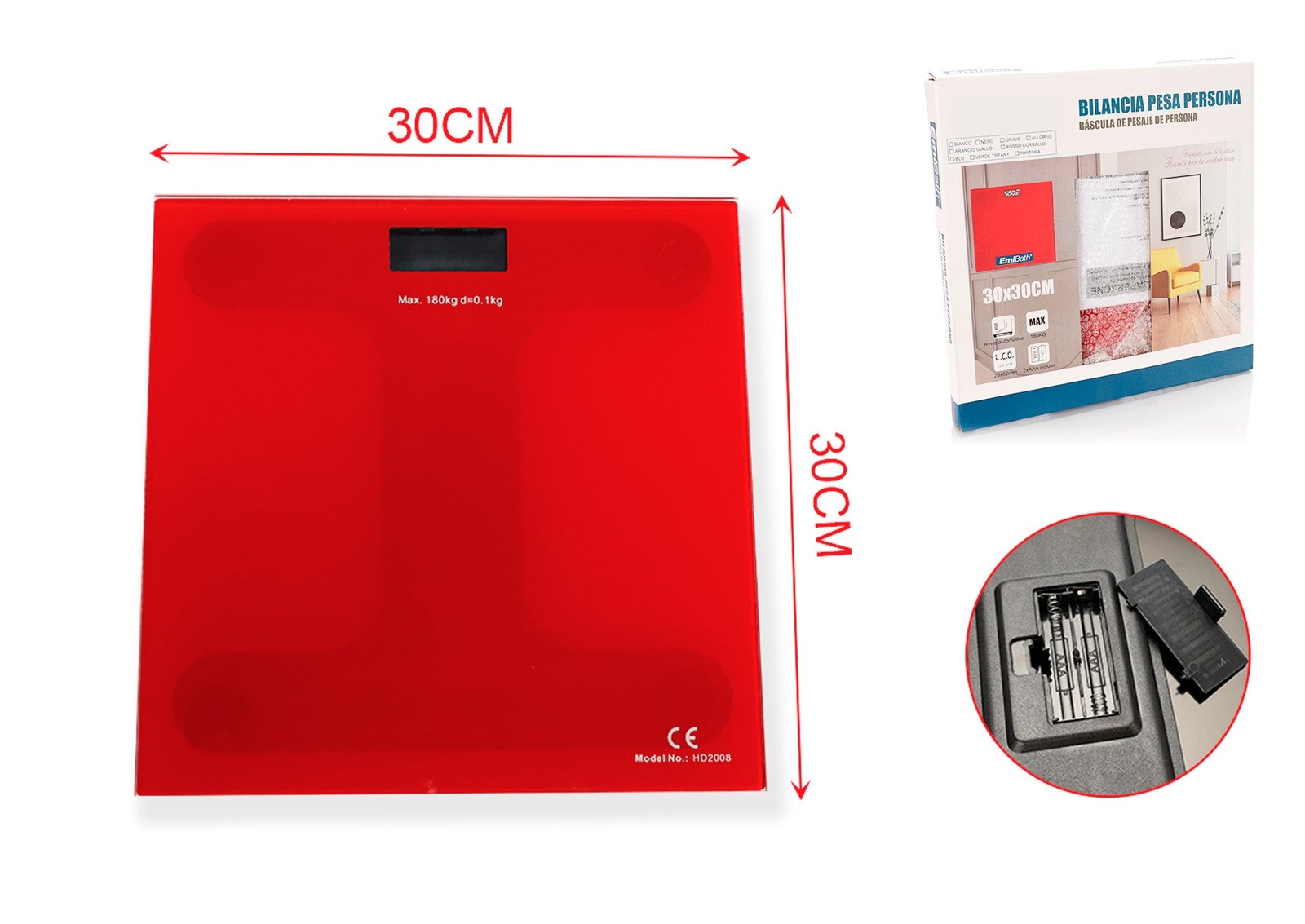 Bilancia Pesapersone Digitale LED in Vetro 30x30cm in Chilogrammi Avvio Automati