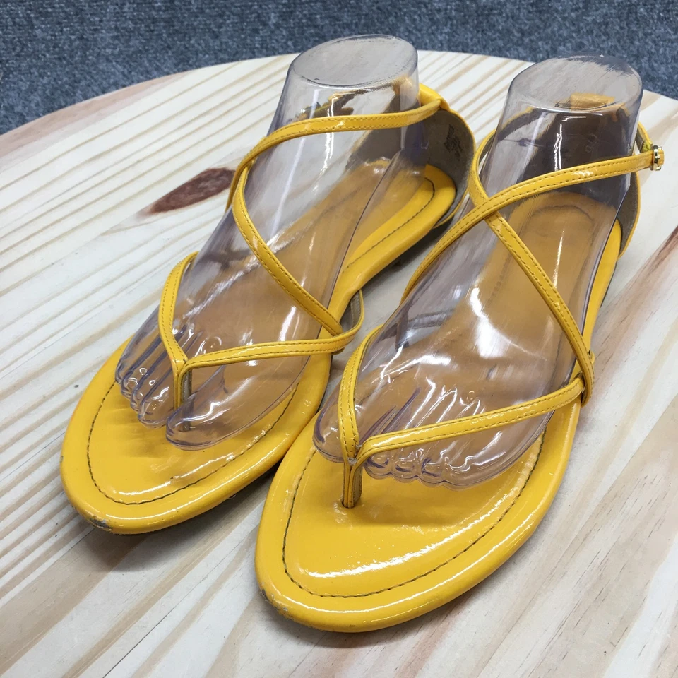 Sandalias Worthington para mujer 9 M informales con tiras al tobillo planas amarillas imitación cuero Foto 3 de 4