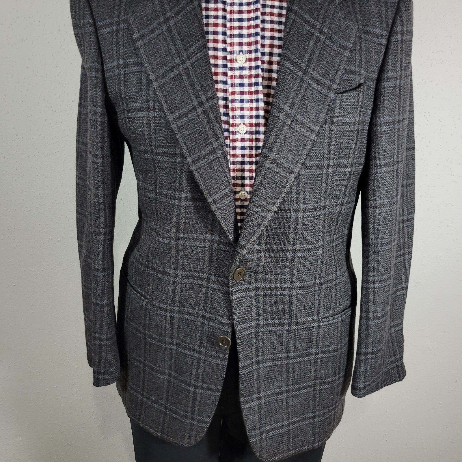 Valentino Uomo Men's Sport Coat Blazer Two Button Gray Plaid Wool US 42R ITALY thumbnail 3