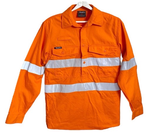 2 x KingGee Closed Front Shirts Sz 2XS WorkCool Hi-Vis Reflective L\ Slv Orange - Picture 9 of 15