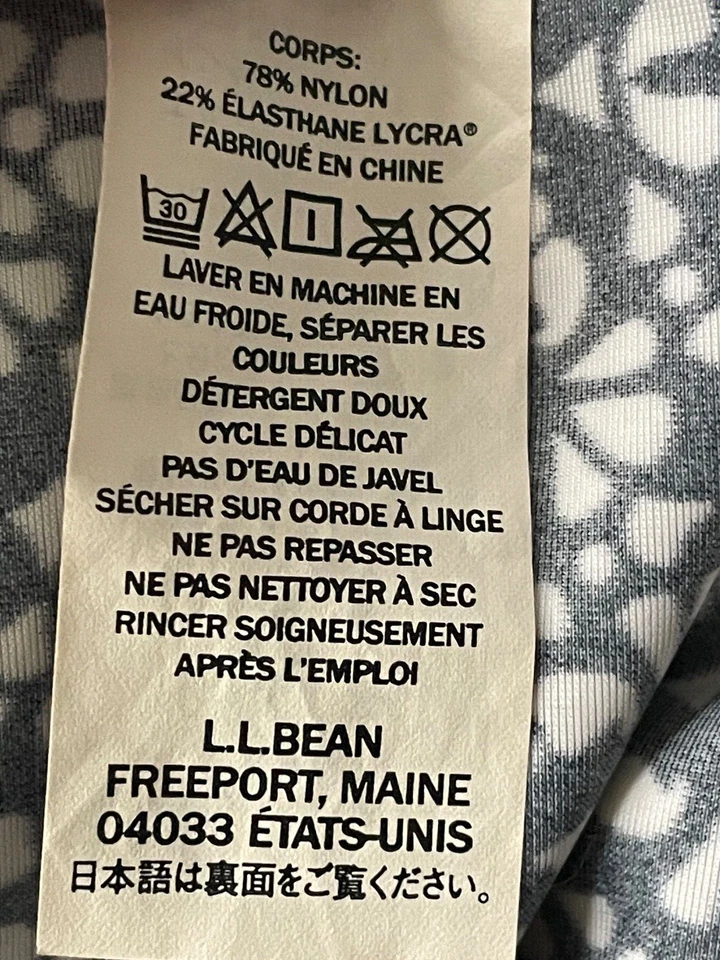 LL Bean XXS Camisa de Natación Top Negro Blanco Patrón Manga Larga RASH GUARD Playa Piscina Foto 4 de 4