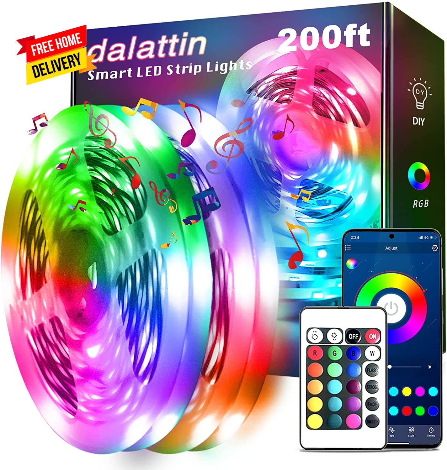 Led Lights for Bedroom 200Ft, Smart Led Strip Lights with App Control Remote, RG