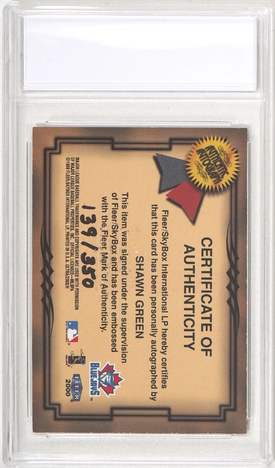 Tarjeta de béisbol Fleer Ultra Shawn 2001 verde tinta fresca graduada 10 gema como nueva Foto 3 de 3