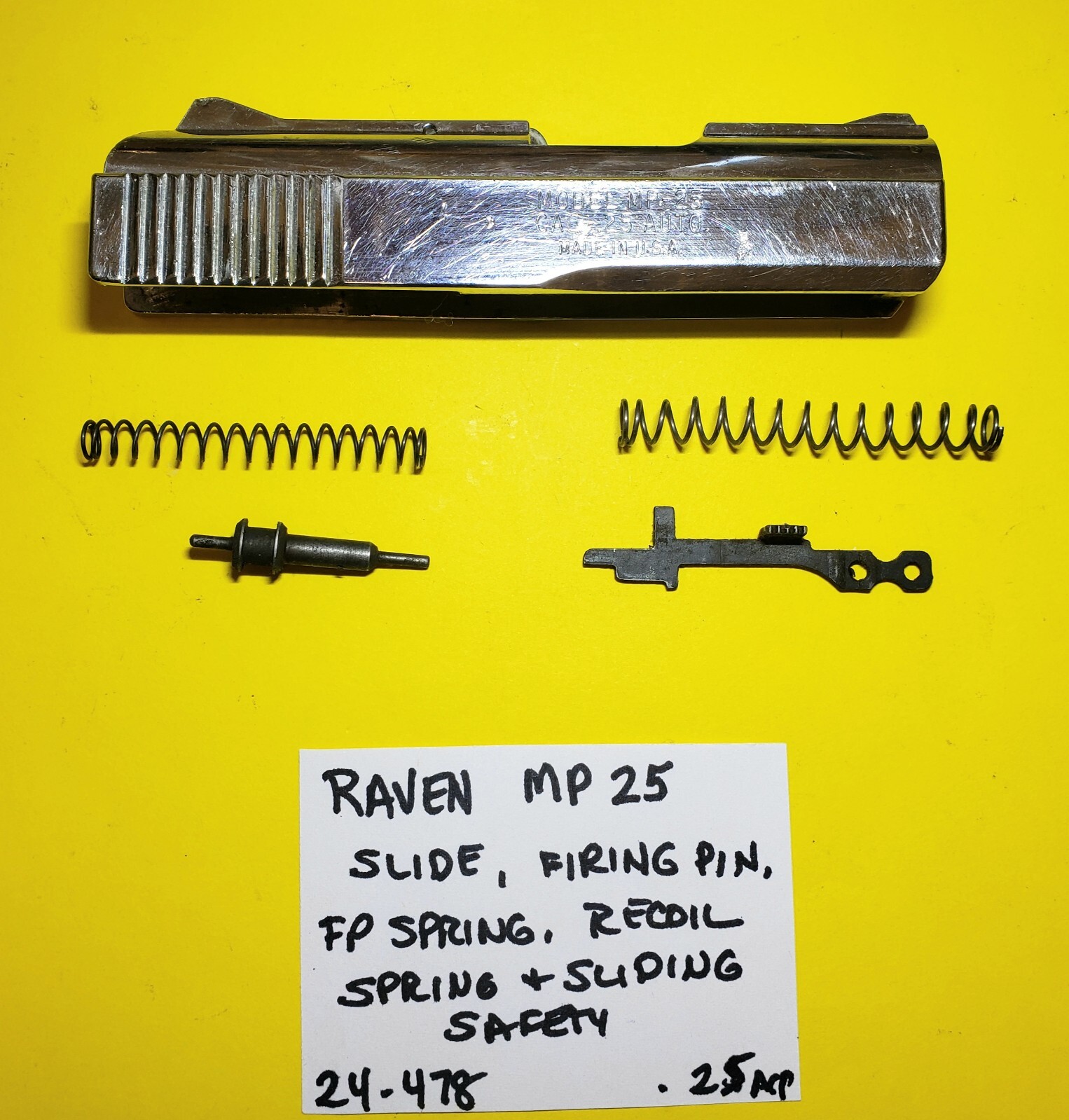 RAVEN MP25 SLIDE, SLIDING SAFETY, RECOIL SPRING, FIRING PIN & SPRING #24-478