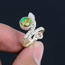 Natural Green Turquoise Solid 925 Sterling Silver Beaded Ring For Women LS-508