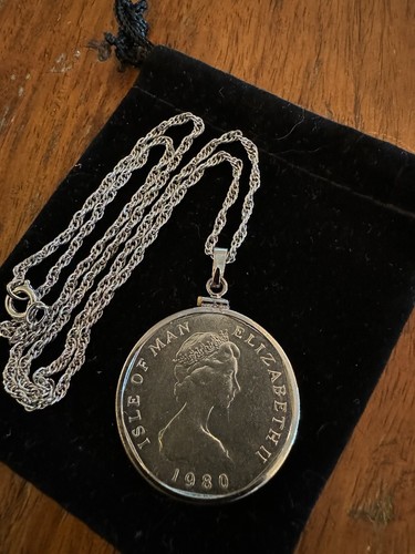 Collana pendente 18" Isola di Man 1980 argento Natale moneta 50 pence