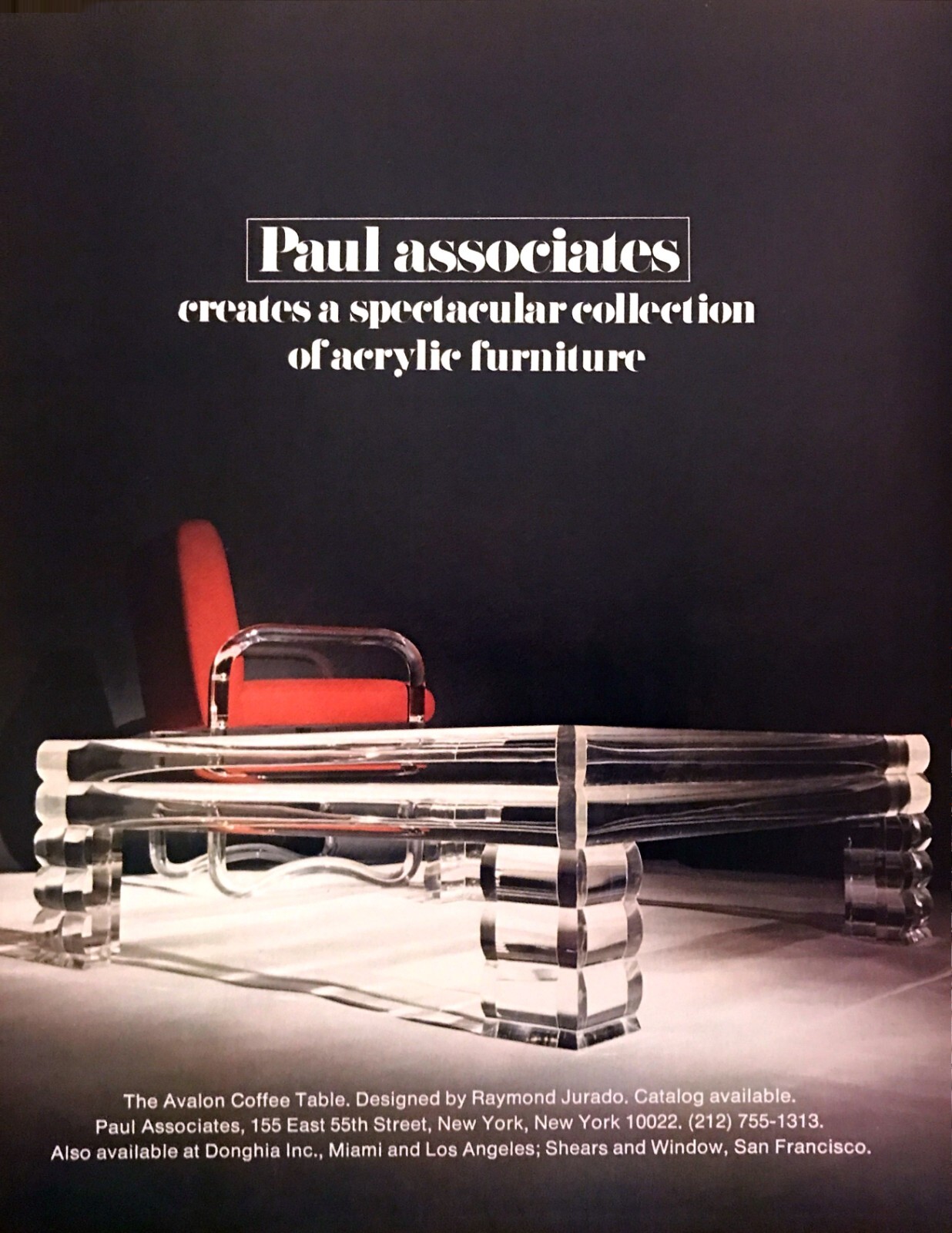 1980 Acrylic Avalon Coffee Table Raymond Jurado Design photo vintage print ad
