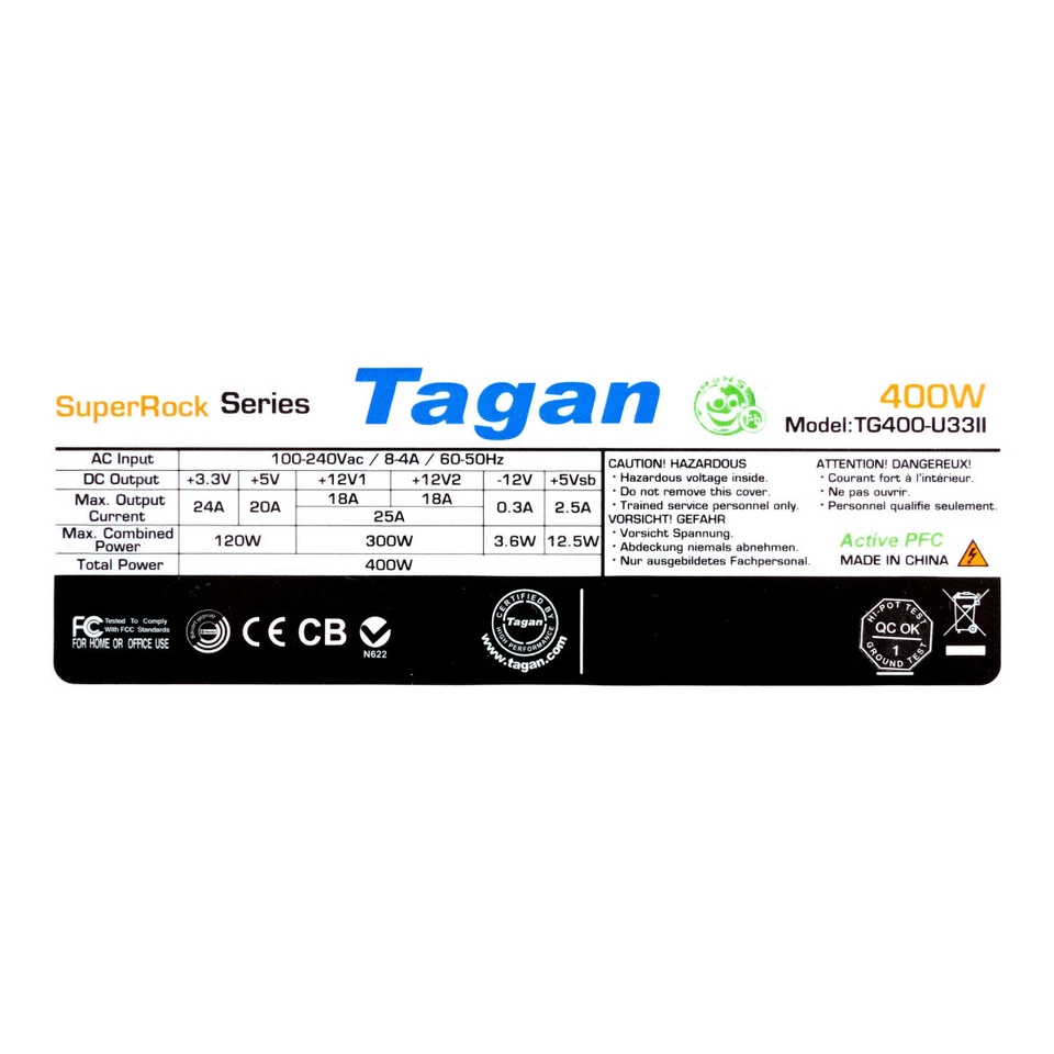 Netzteil TAGAN SUPERROCK TG400-U33II 400W ATX 20+4-PIN ATX12V PCIe SATA MOLEX - Bild 3 von 3