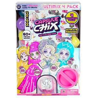 Capsule Chix Ultimix 4 Pack, 4.5 inch Small Doll with Capsule Machine Unboxing a