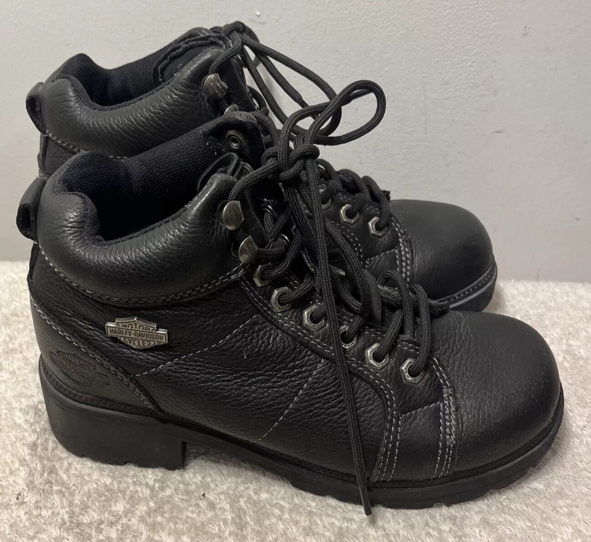 Harley Davidson Low Top‎ Boots Mens Sz 8.5 Womens 10 Riding Black Leather Shoes Harley-Davidson Round Toe Low (1-1.9 in) Heel Height Boots  main image 2