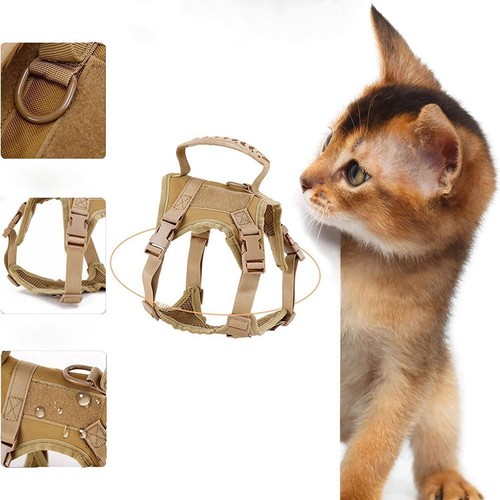 Nylon Tactical Cat Harness Escape Proof Adjustable Kitten Puppy Soft Mesh Vest - Picture 7 of 17