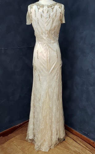 Elisabetta Franchi Beige Satin Beaded Wedding Gown Ball Gown Maxi Dress 6 NWTs - Picture 9 of 21