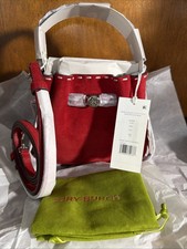 Tory Burch Romy Suede Pick Stitch Mini Bucket Bag Crossbody Red NWT 184888