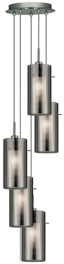 5 Light multi drop Pendant Polished Chrome Smoked Glass Shades Searchlight Duo 2