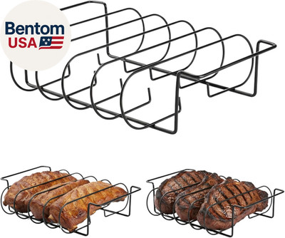 Rib Rack for Smoking and Grilling - 12'' Extra Long Stainless Steel BBQ Holder -