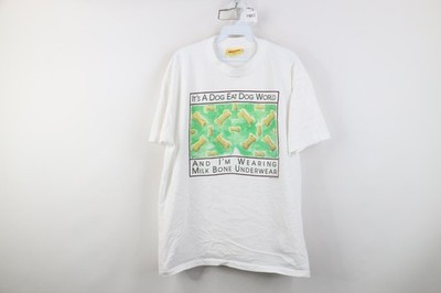 Vtg 90s Mens XL Its A Dog Eat Dog World I'm Wearing Milk Bone Shorts T-Shirt USA