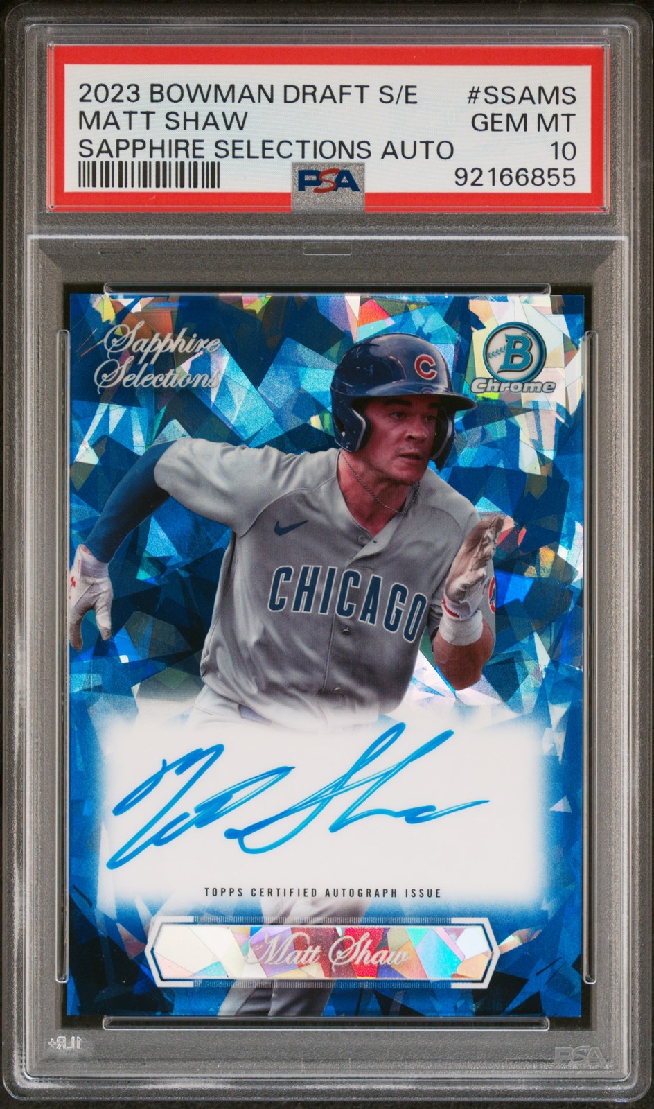 2023 BOWMAN DRAFT SAPPHIRE ED SAPPHIRE SELECTIONS AUTO #SSAMS MATT SHAW PSA 10