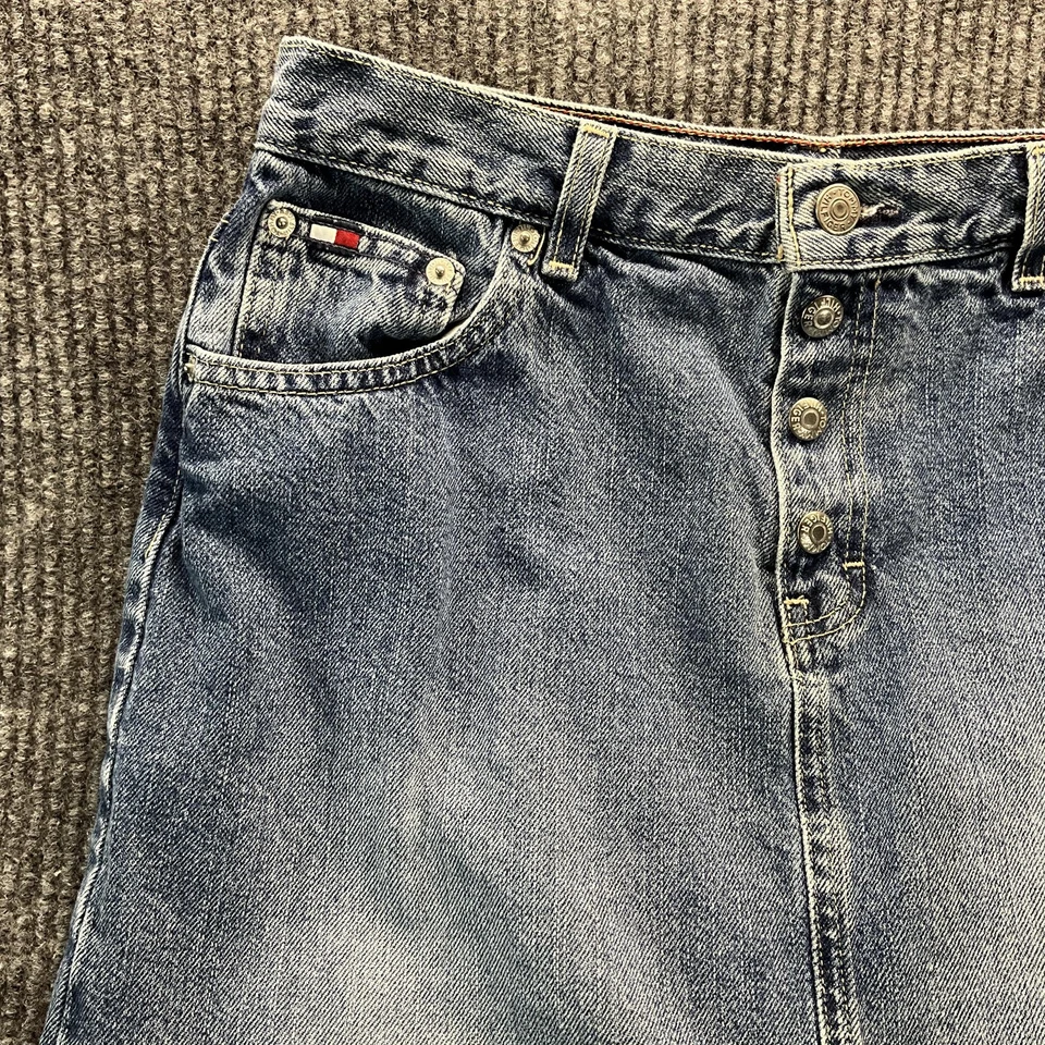 Vintage Tommy Hilfiger Skirt Womens 6 Denim Long Front Slit Button Fly Y2K 00s - Image 4 of 4