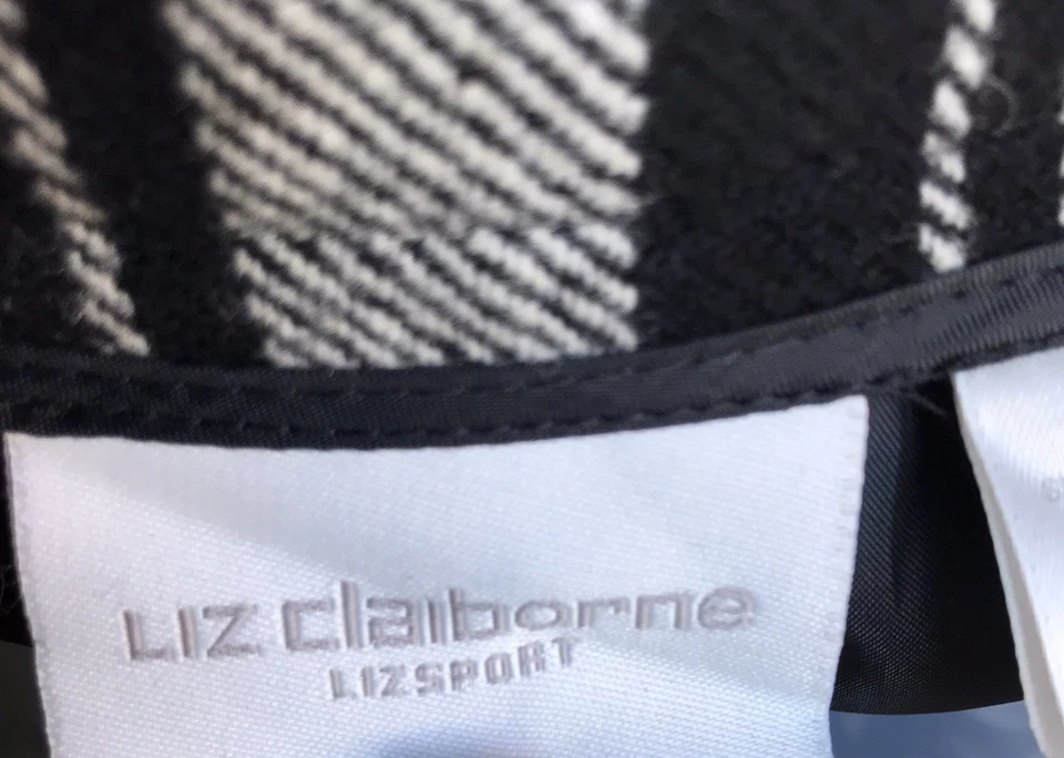Falda envolvente recta Liz Claiborne para mujer negra blanca a cuadros mezcla de lana talla 10 Foto 2 de 4