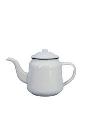 Vintage Enamelware Teapot White Black Rim 6.5...