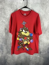 VTG 1994 Looney Tunes Taz Tasmanian Devil Christmas Single Stitch T Shirt Size L