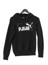 Puma Women's Hoodie UK 10 Black Graphic Cotton with Elastane, Polyester Pullover