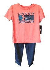 Under Armour Boys T-Shirt  Pants Set-24M-Orange-Navy Blue