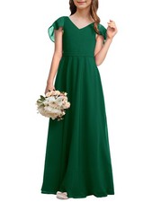 Kids Junior Bridesmaid Dresses Chiffon Flower Girl Dress for Teen Girl Long P...