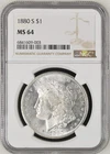 1880 S United States Morgan Silver Dollar NGC MS 64 Beautiful Reverse Gold Tone