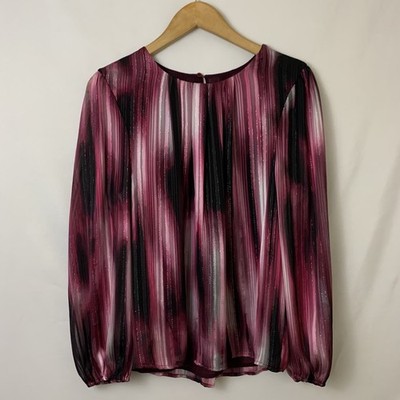 Calvin Klein Women s Abstract Print Long Sleeve Blouse Sheer Size M Lined