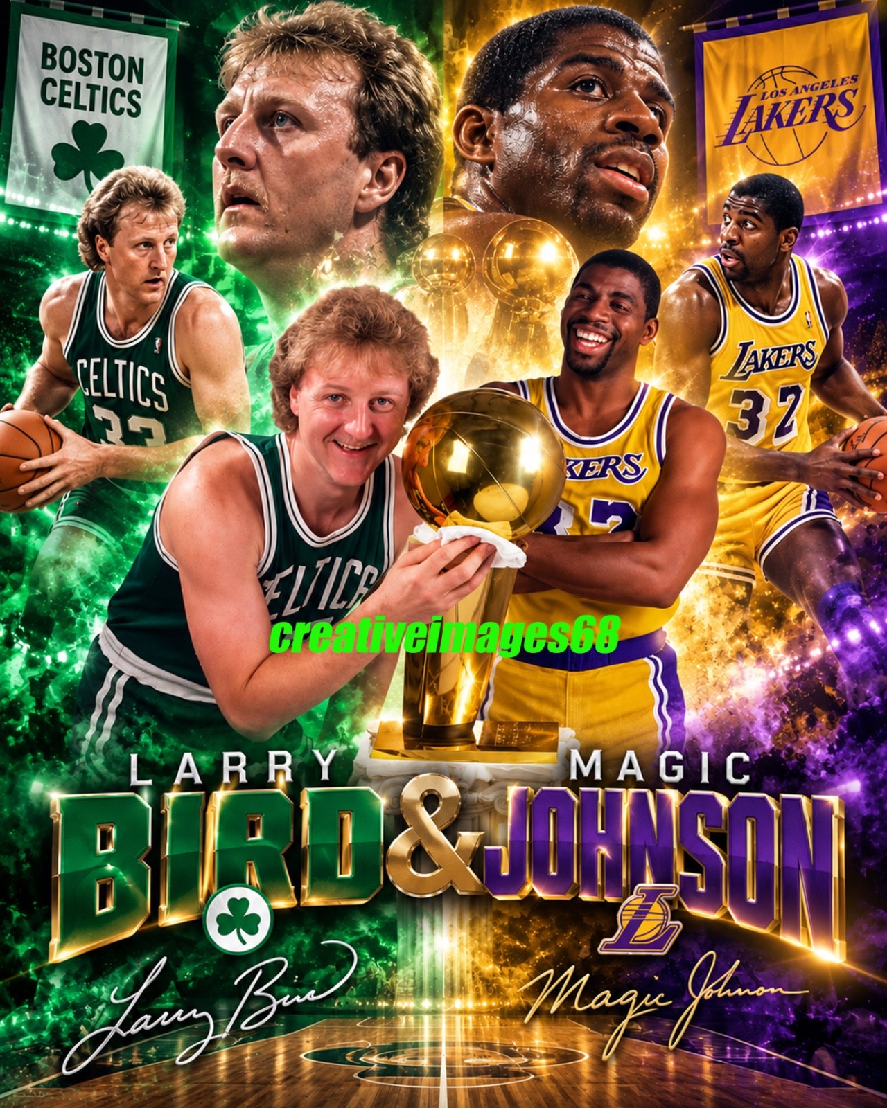 Larry Bird and Magic Johnson NBA All Time Legends 8x10 Photo Lakers Celtics