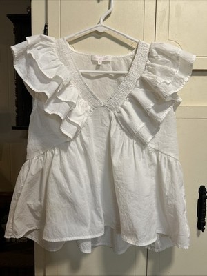 Women s Ces Femme Smock Ruffle White Top-S