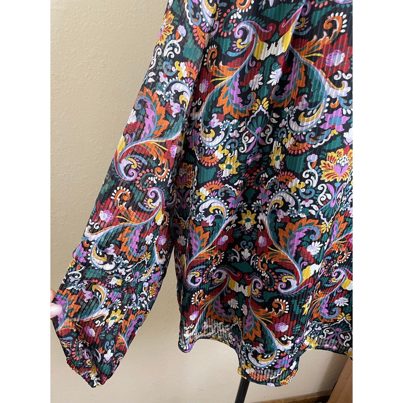 Loft Women's Floral Paisley Long Sleeve Green L Pastoral Garden Cottage Academia