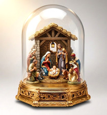 Base Legno Ottagonale Traforata Foglia Oro per Statue e Presepi