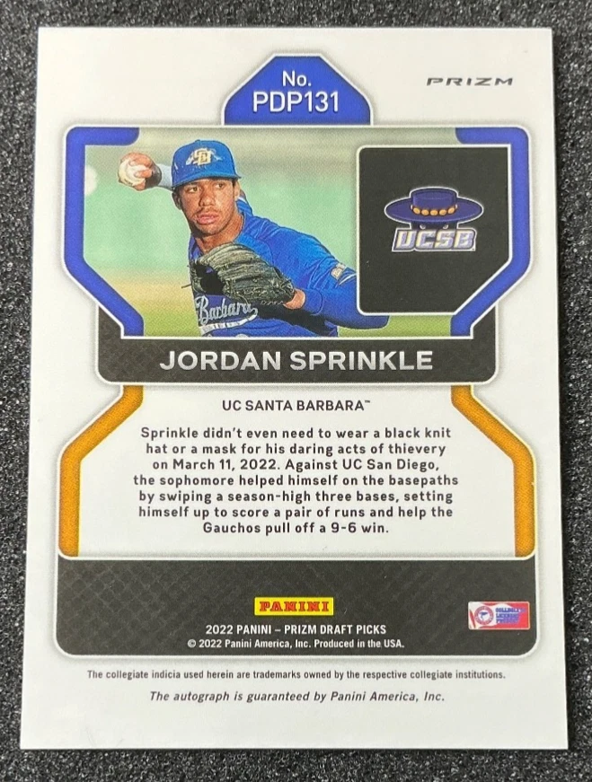 2022 Panini Prizm Draft Picks Jordan Sprinkle Neon Pink Velocity Auto - Image 2 of 2