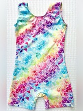 Girls Size 5-6 Gymnastics Biketard Rainbow Geometric Leotard Dance Unitard