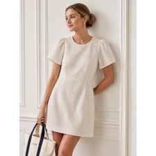 J.Crew Eyelet Mini Dress Womens 2 Petite Ivory Bridal Preppy Classic Cottagecore