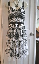 NWT ADRIANNA PAPELL White & Black Beaded Cocktail Dress Sz12 STRIKING $279 SALE!