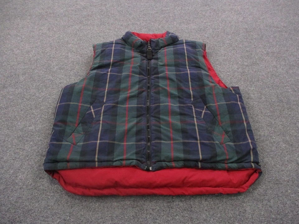 Eddie Bauer Vest Jacket Mens L Red Plaid Goose Down Puffer Reversible Outdoors - Image 2 of 4