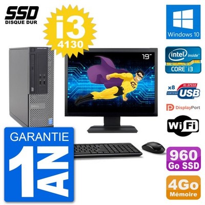 PC Dell Optiplex 3020 SFF Bildschirm 19 '' i3-4130 RAM 4Go SSD 960Go Windows 10