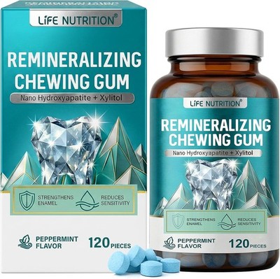 Nano Hydroxyapatite Remineralizing Gum 120 Count Xylitol Enamel Support Mint