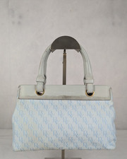 Bottega Veneta Blue Monogram Canvas Leather Tote Hand Bag Made in Italy