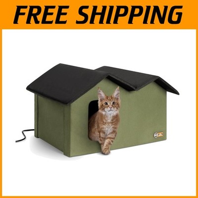 Insulated Heated Cat House for Outside Pets Exits Warm Bed