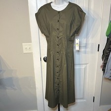 NWT Calvin Klein Size 4 Khaki Button-Front Midi Pleated Dress