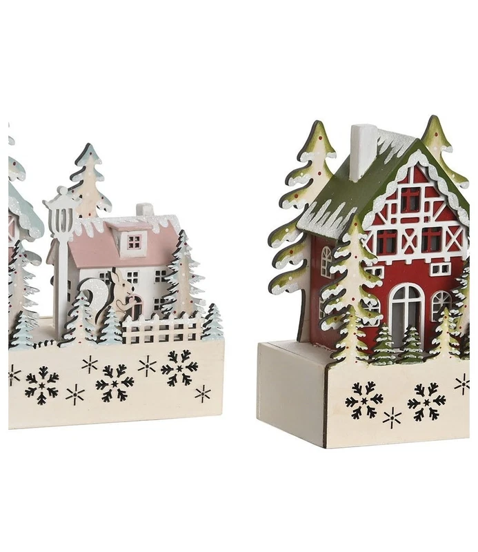 Casetta Natalizia in Legno con Luci LED Villaggio di Natale Rosa o Rosso 21 cm, fotografia 4 di 9
