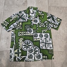 Vintage Hawaiian Bark Cloth Shirt Green Sz M Resort Vacation Beach