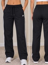 Adidas Women  s Small Black White Stripe Wide Leg Track Pants Athletic